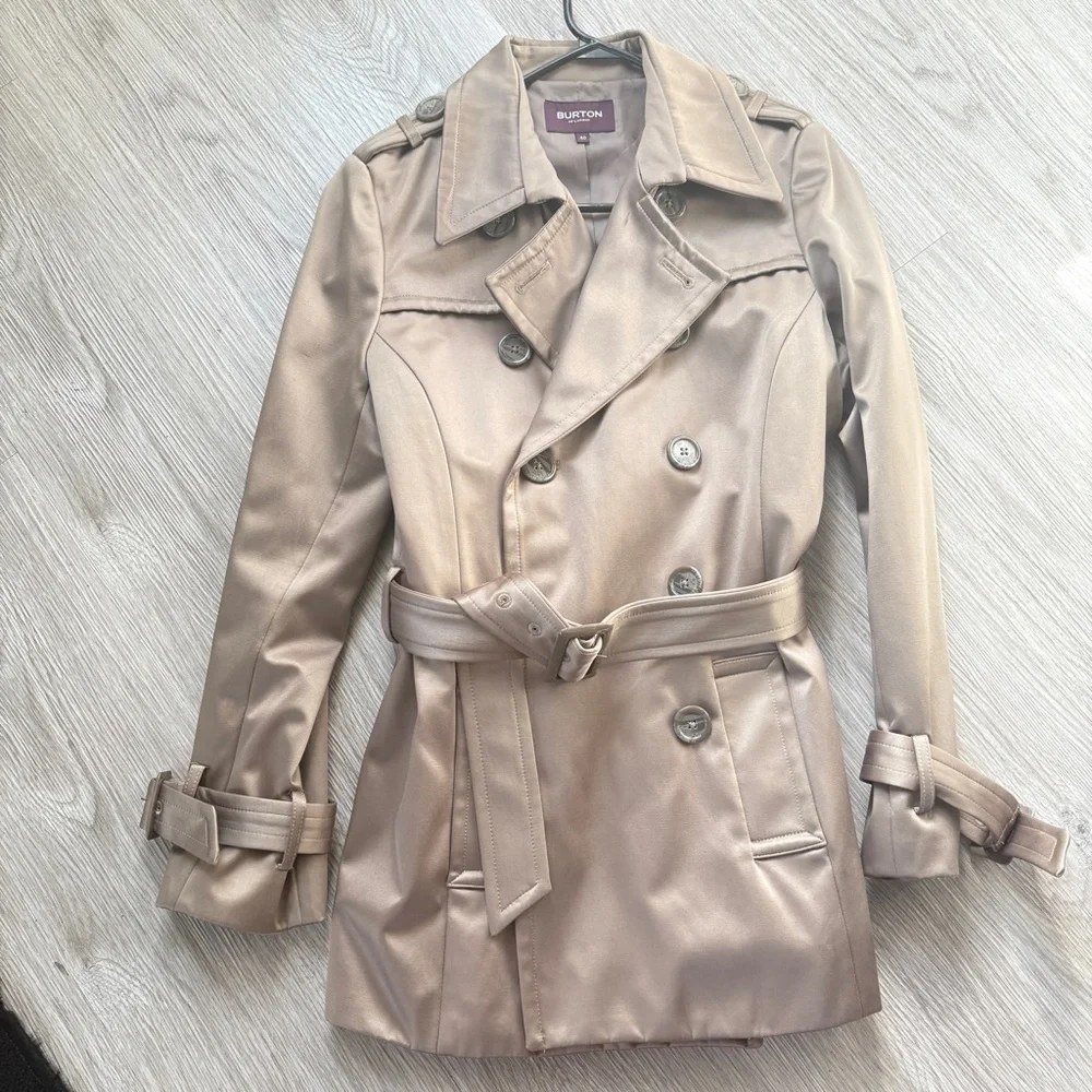 BURTON BY LONDON TAN  DOUBLE BREAST MID LENGHT TRENCH SIZE 40 - Picture 11 of 12
